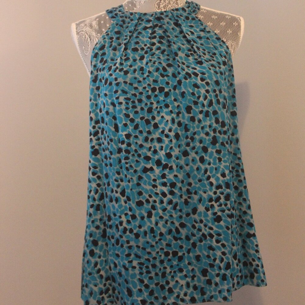 Ann Taylor Blue Holster Top Blouse with Accents of Black- Size 10 Petite